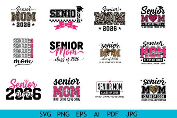 Colorful Senior Mom 2026 Bundle: A Vibrant Graphic Design Asset for Crafts and Branding