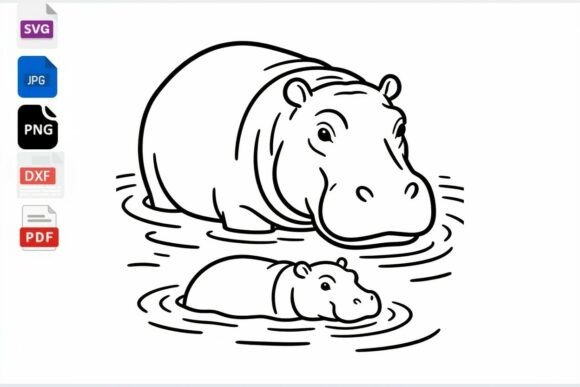 Cute Hippo Mom and Baby Line Art SVG: A Versatile Graphic for Crafts and Creative Projects