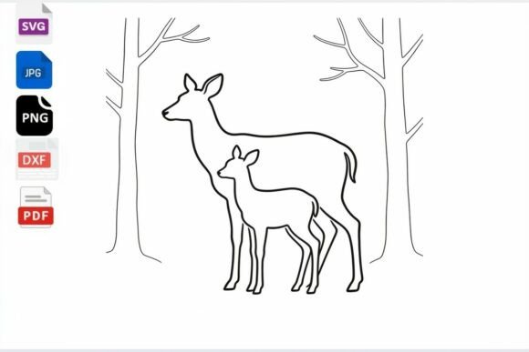 Deer Mom and Fawn Outline SVG for Crafts & Graphics Projects
