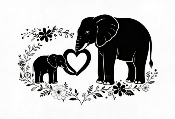 Elephant Mom and Baby Heart Floral SVG Review for Real Projects