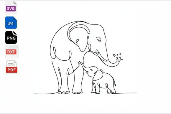 Elephant Mom and Baby Line Art SVG for Crafts and Graphics
