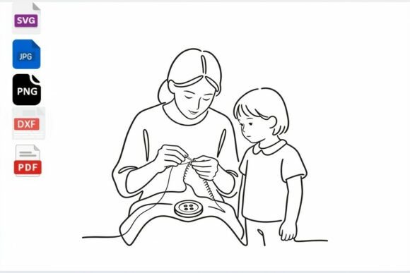 Mom and Child Sewing Line Art SVG: A Versatile Graphic Design Asset for Crafts