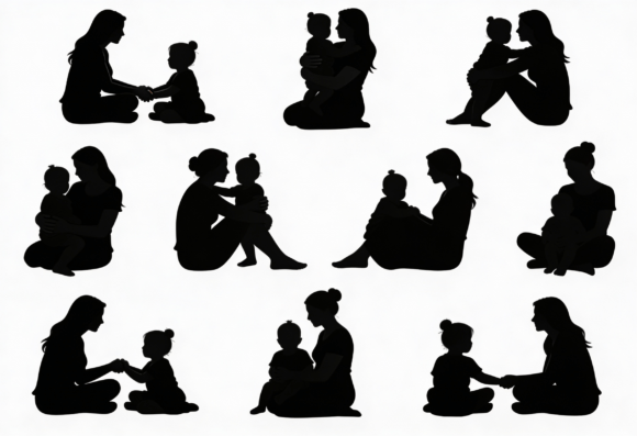 Mom and Child Silhouette Clipart for Crafts and Graphics Projects