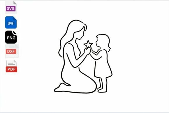 Mom and Child Star Line Art SVG: A Versatile Graphic Design Asset for Crafts