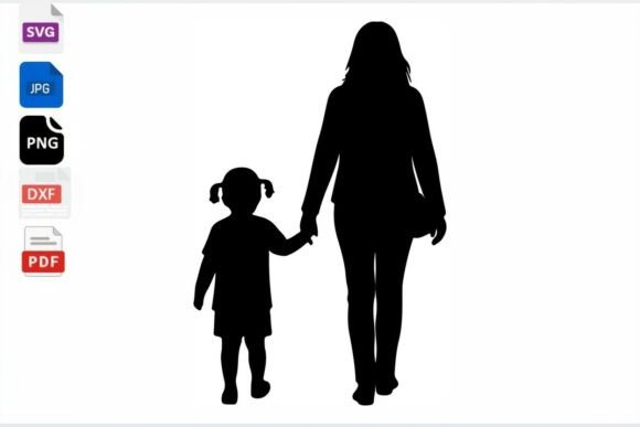 Mom and Daughter Silhouette SVG for Crafts and Graphics