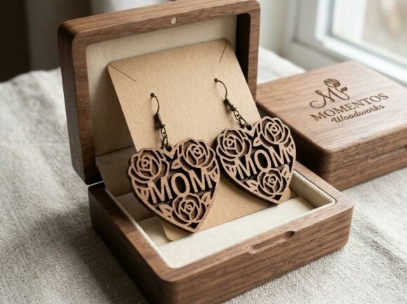 Mom Rose Heart Laser Cut Earring Design – A Graphic Asset for Crafts