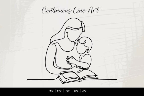Mother Reading with Child Line Art: A Versatile Graphic for Crafts and Branding