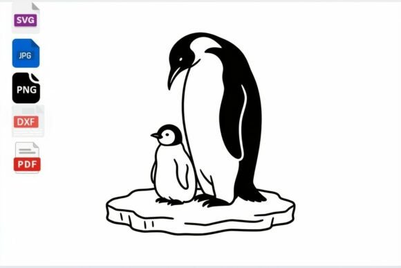 Penguin Mom and Baby Ice Floe SVG for Crafts & Graphics