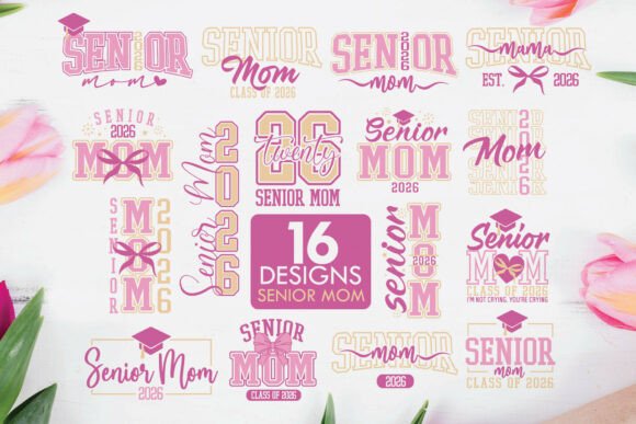 Senior Mom 2026 Coquette Bow SVG Bundle for Crafts and Graphics